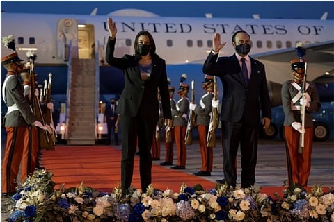 Source: Reuters; U.S. Vice President Kamala Harris and Guatamala's Foreign Minister Pedro Brolo