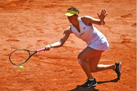 Anastasia Pavlyuchenkova in action during her semi-final contes