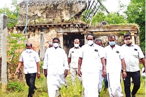 Minister for Information and Technology T Mano Thangaraj inspecting the renovation works at Eraniel