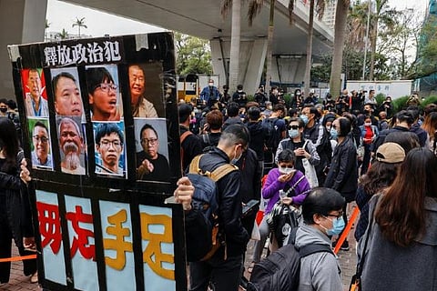 Crowds gather outside Hong Kong court for subversion hearing