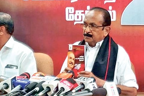 MDMK founder releasing the election manifesto of his party on Wednesday