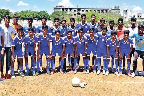 The victorious Christ Arts and Science College team poses for a photograph