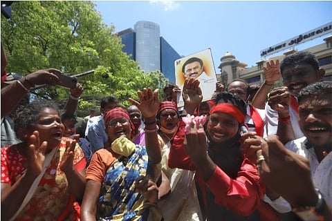 The party workers are seen flouting norms