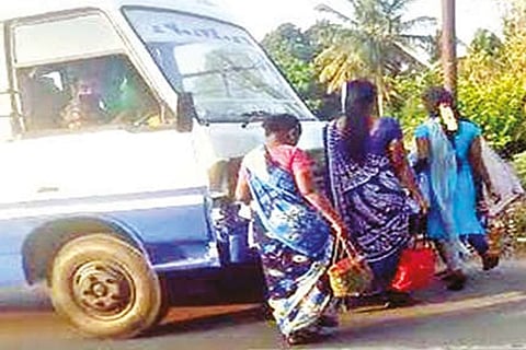 Tannery workers being picked up in Ambur on Monday