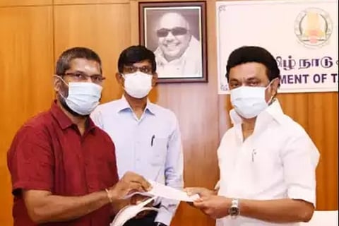 Zoho Corporation Founder Kumar Vembu with Tamil Nadu CM MK Stalin