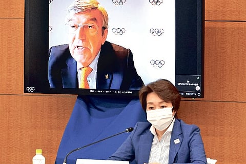 IOC chief Thomas Bach attends an Olympic meeting virtually