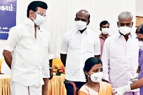 Stalin launched the vaccination programme for differently-abled people in the city on Saturday