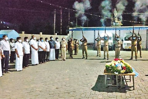 Veteran Congress leader TM Kaliannan being laid to rest with state honours in Namakkal on Friday