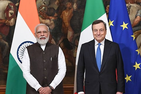 PM Modi with PM of Italy Mario Draghi at the G20 Summit in Rome