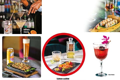 (from left) Kremlin classic, Negima chicken, Salmon sashimi, Hot mess and Amor Eterno