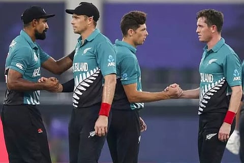 New Zealand players shake hands following their 16 run win over Scotland (Source: PTI)