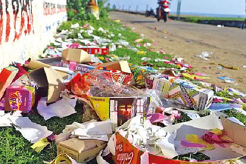 Empty cracker packets seen in Chennai.