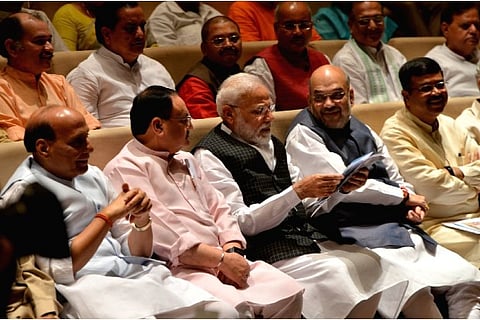 (from left) Rajnath Singh, J.P. Nadda, Narendra Modi, Amit Shah (Source: IANS)