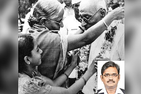 Rajaji being garlanded at a function (inset: Venkatesh Ramakrishnan)