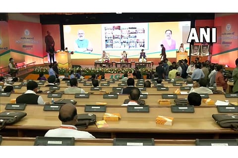 Members at BJP National Executive Committe meeting at NDMC Convention centre (Source: Twitter)