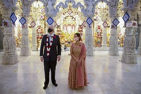 British Prime Minister Boris Johnson joins Cabinet Minister Priti Patel for Diwali Prayers (ANI)