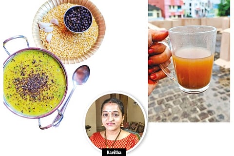 (from left) Lentils, Kavitha Sankar and Herb-infused Tea