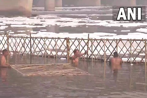 Toxic foam in the Yamuna river. Image Courtesy: ANI