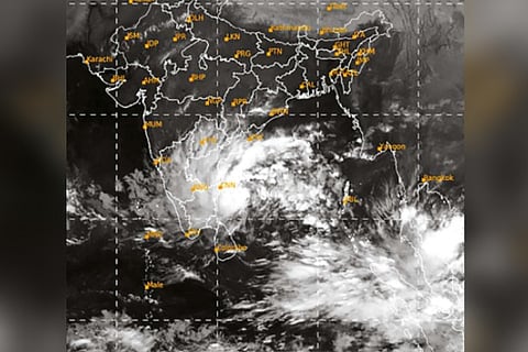 A Satellite image of the depression in TN which is to cross between TN-AP Coast