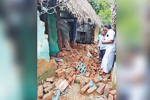 One of the collapsed houses in Thanjavur on Wednesday