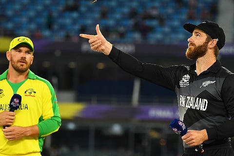 Kane Williamson flips the coin. Image Courtesy: Twitter - @BLACKCAPS