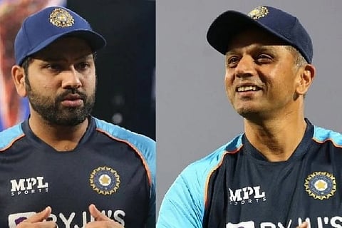 Rohit Sharma and Coach Rahul Dravid (Image Courtesy: Twitter/@BCCI)