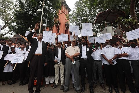 Advocates protest on transfer of Madras HC CJ Sanjib Banerjee
