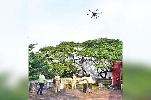 A drone being flown