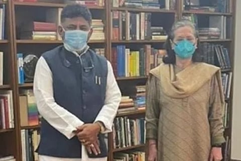 Karnataka Congress Chief DK Shivakumar and Congress interim President Sonia Gandhi