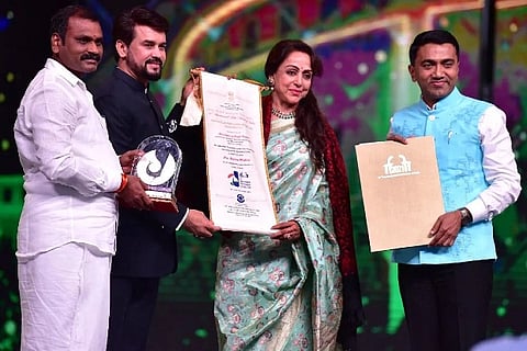 Actor Hema Malini honoured with Indian Film Personality of the Year Award at IFFI Award Ceremony