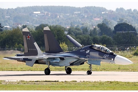 Sukhoi Su-30 fighter is seen on the tarmac at the MAKS 2017 (Image source: Reuters)