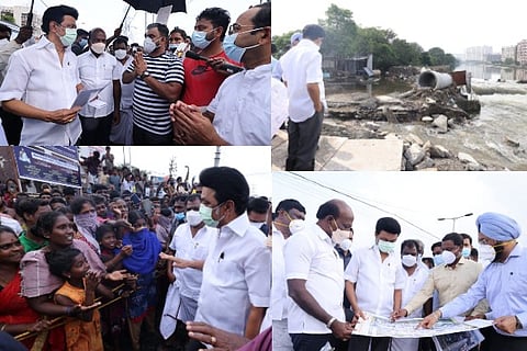 Chief Minister MK Stalin inspected flood-affected areas in Chennai and its suburbs on Tuesday