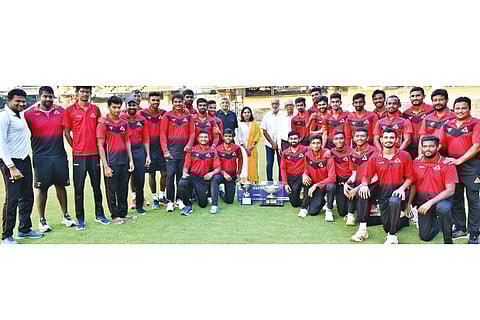 The victorious Jolly Rovers squad along with TNCA officials and the special guest