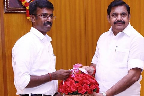 RM Babu Murugavel with LoP Edappadi K Palaniswami. Image Courtesy: Twitter - @Babumurugavel