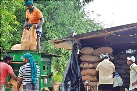 Procurement of paddy under way at a DPC in Thanjavur on Tuesday