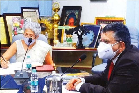 Bishow Parajuli, and Dr Madhura Swaminathan sign an MoU