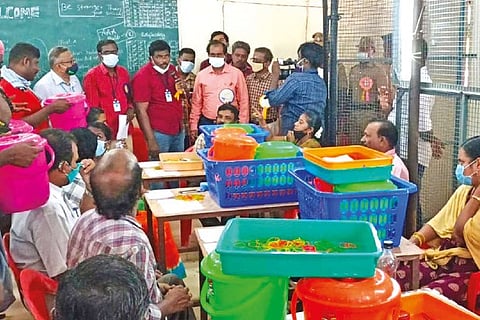 Poll Observer J Jayakanthan inspecting the counting proceedings at a centre in Manur Panchayat Union
