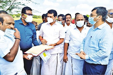 V Senthilbalaji inspecting the ongoing works in Thanjavur on Saturday