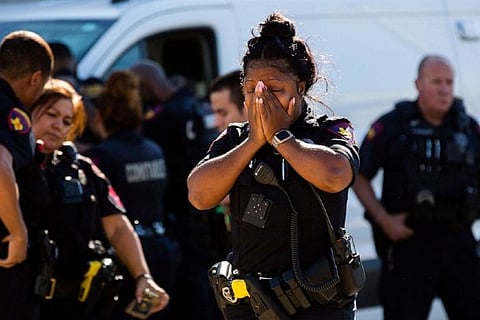 4 deputies pay their respects after a deputy was killed at Huston, Texas (Image credit: AP)