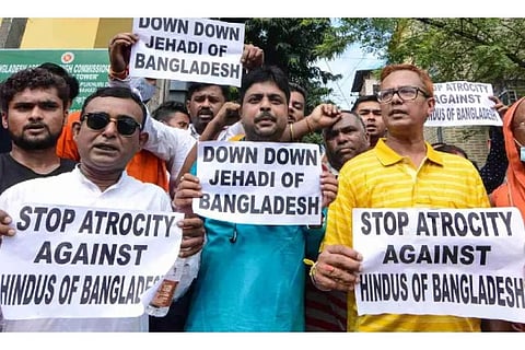 Protest against killing of Hindus and Vandalism of Durga idol in Puja pandal