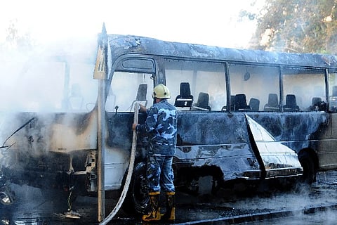 The bus that was attacked. Image Courtesy: Reuters