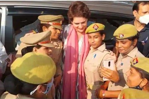 UP cops taking selfie with Congress leader Priyanka Gandhi Vadra