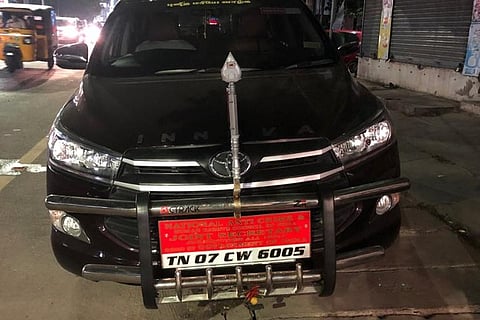 Car seized for number plate violation in Chennai
