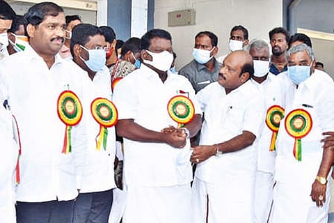 Members of the committee at the bus stand
