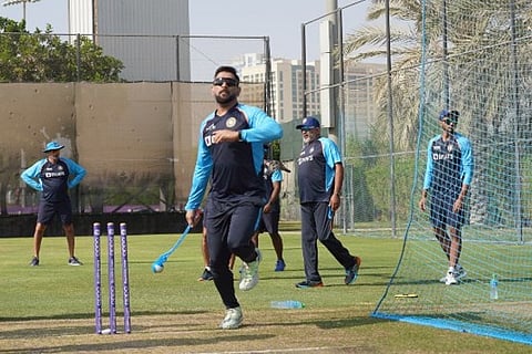 MS Dhoni helped the Indian batter prepare with throwdowns (Image credit: BCCI)