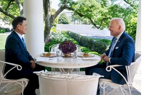 South Korean President Moon Jae-in and his US counterpart Joe Biden (Source: IANS)