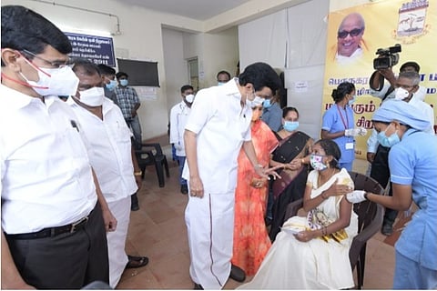 CM Stalin in a vaccination camp (Source: Twitter)