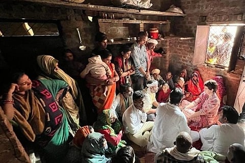 Priyanka Gandhi Meets Families of Farmers In Lalitpur (Image Courtesy: IANS)