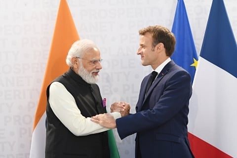 Indian Prime Minister Narendra Modi with French President Emmanuel Macron at G20 Leaders Summit