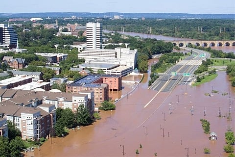 Roads are covered in floodwaters caused by the remnants of Tropical Storm Ida in US